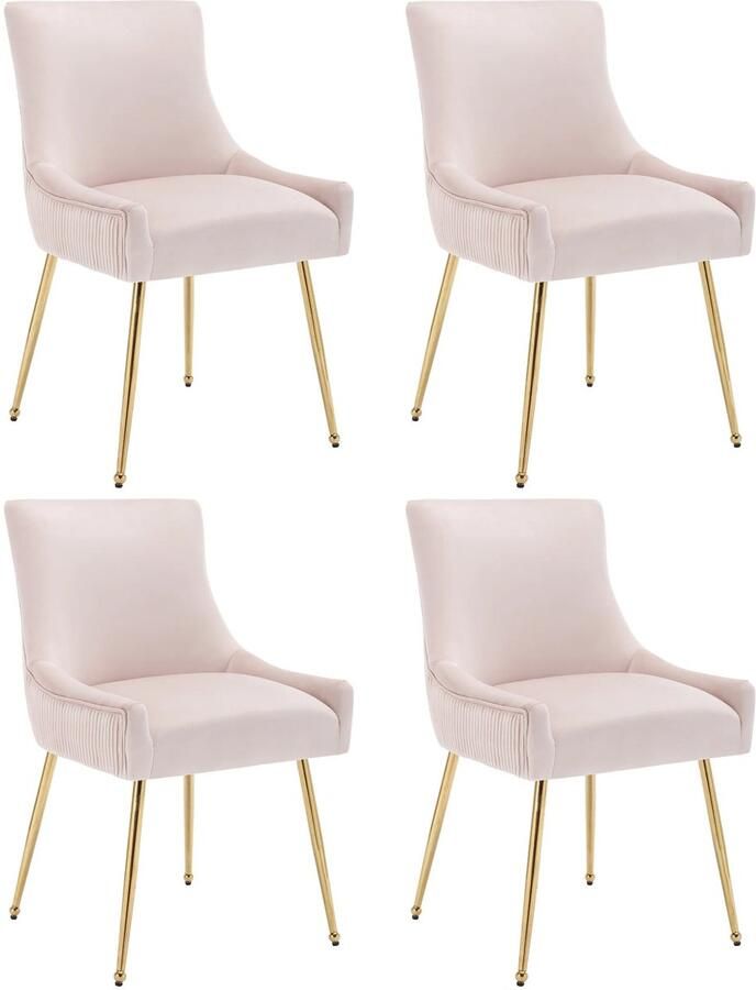 Corenia Eetkamerstoel – Stoel – Dining Chair – Velours Stoel – Set Van 4 Gewatteerde Stoel – Metalen Pootjes – Ergonomisch Ontwerp Roze