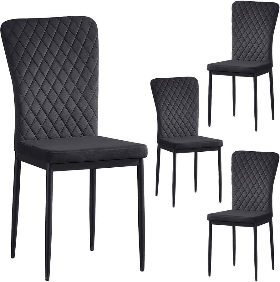 Corenia Eetkamerstoel – Stoel – Dining Chair – Zwarte Stoel – Armless Stoel – Velvet Bekleding – Hoge Rugleuning – Zacht Zitvlak