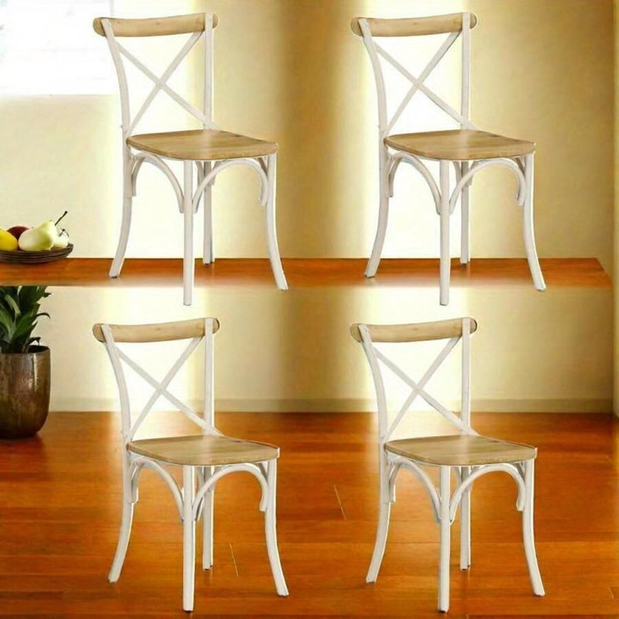 Corenia Eetkamerstoel – Stoel – Houten Stoel – Designstoel – Eettafelstoel – Set Van 4 – Ergonomisch Comfort – Witte Massief Houten Afwerking