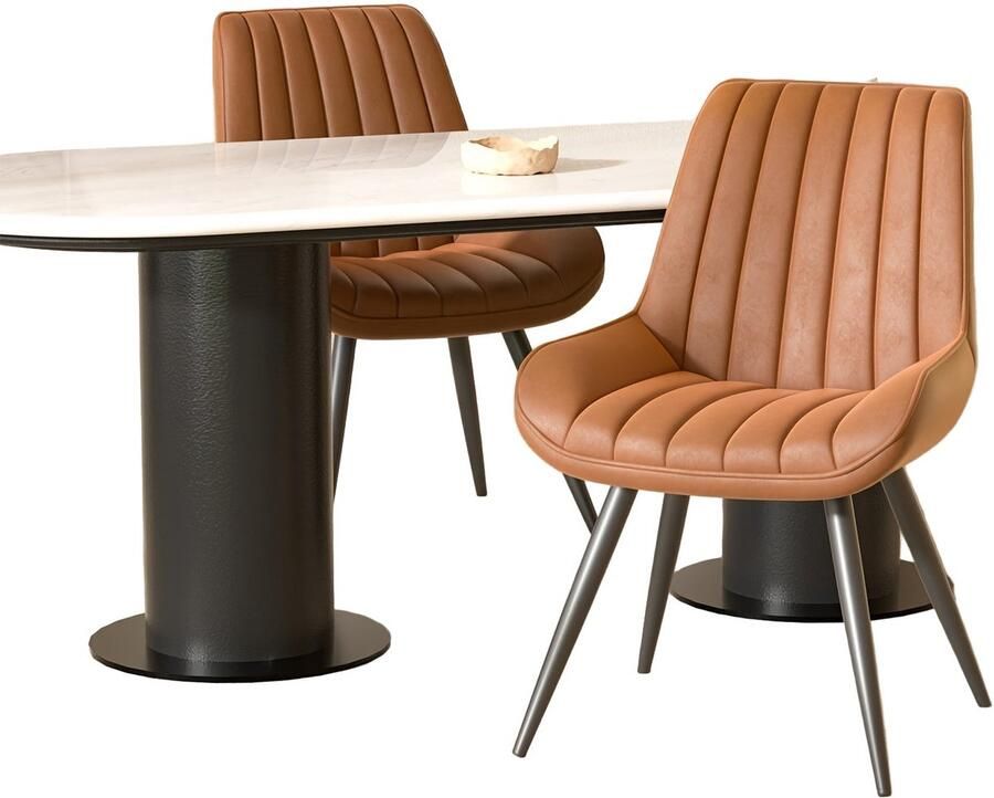 Corenia Eetkamerstoel – Stoel – Keukenstoel – Dining Chair – Zitstoel – 2-delige Set Bruin – Traagschuim Zitting – Metaal Houten Frame