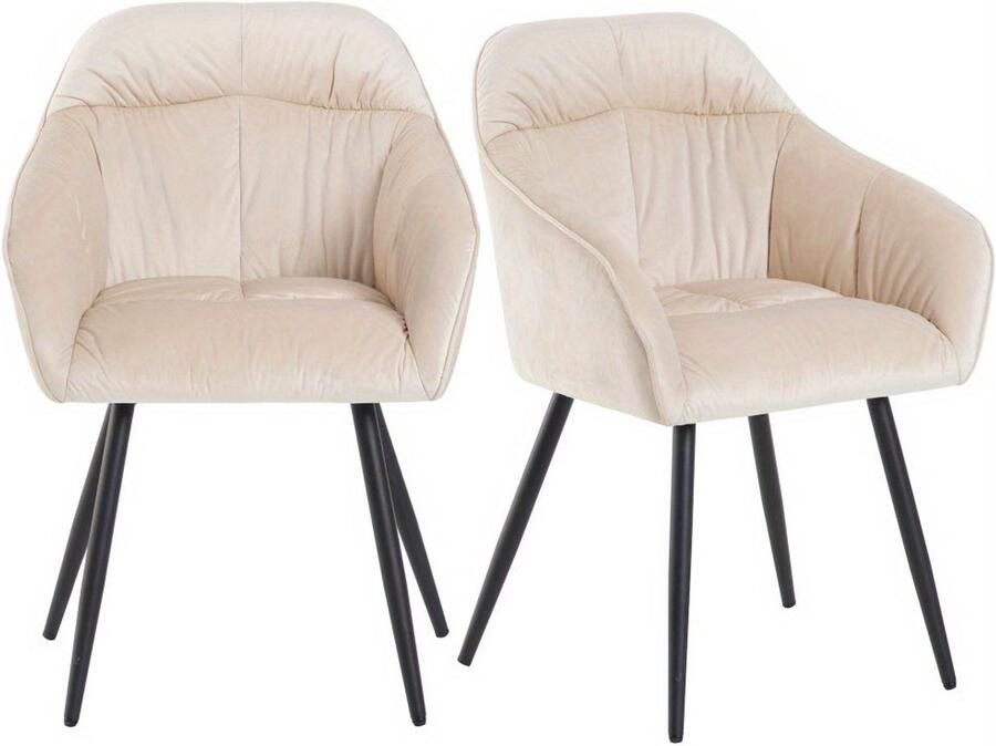 Corenia Eetkamerstoel – Stoel – Kuipstoel – Armstoel – Keukenstoel – Velvet Bekleding – Metalen Poten – Set Van 2 – Verstelbare Voorpoten – Beige