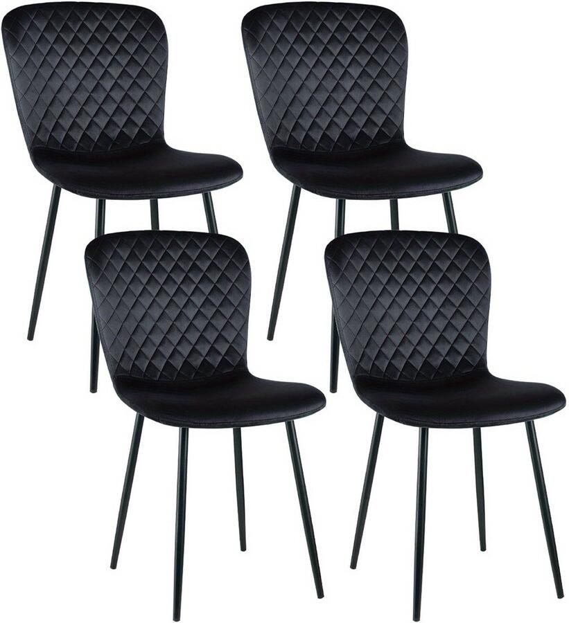 Corenia Eetkamerstoel – Stoel – Kuipstoel – Bureaustoel – Woonkamerstoel – Set van 4 – Zwarte Velvet Bekleding – Met Metalen Onderstel – Afm. 86x58x45 cm