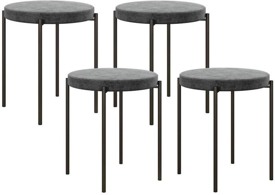 Corenia Eetkamerstoel – Stoel – Kuipstoel – Dinerstoel – Keukenstoel – Set Van 4 – Grijs Velours – Stapelbaar – Comfortabele Gevoerde Zitting – Donkerbruine Poten