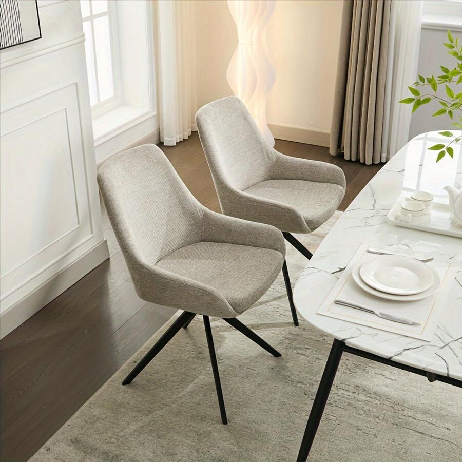 Corenia Eetkamerstoel – Stoel – Kuipstoel – Draaistoel – Armstoel – Draaibaar Zitvlak – Metalen Poten – Polyester Bekleding – Set Van 2