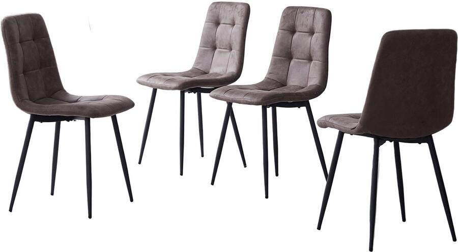 Corenia Eetkamerstoel – Stoel – Kuipstoel – Draaistoel – Eettafelstoel – Ergonomisch Comfort – Kunstleren Bekleding – Zwarte Metalen Poten – Verstelbare Voetdoppen – Set Van 4 – Donkerbruin