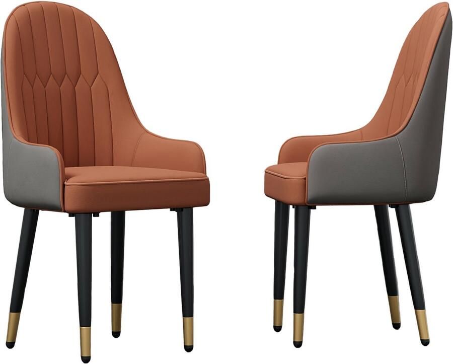 Corenia Eetkamerstoel – Stoel – Kuipstoel – Draaistoel – Keukenstoel – Set van 2 – Microfiber Bekleding – Metalen Onderstel – Hoge Rugleuning – Modern Design – Oranje & Grijs