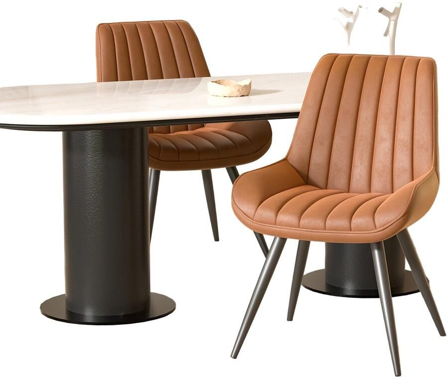 Corenia Eetkamerstoel – Stoel – Kuipstoel – Keukenstoel – Bistrostoel – Set van 2 – Met Metalen Frame – Comfortabele Dikke Schuimvulling – Katoenen Bekleding – Bruin