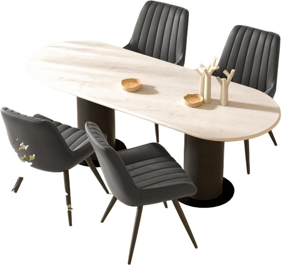 Corenia Eetkamerstoel – Stoel – Kuipstoel – Keukenstoel – Designstoel – Set van 4 – Ergonomisch Memory Foam – Metaal & Hout Frame – Zwart Donkergrijs Beige & Bruin