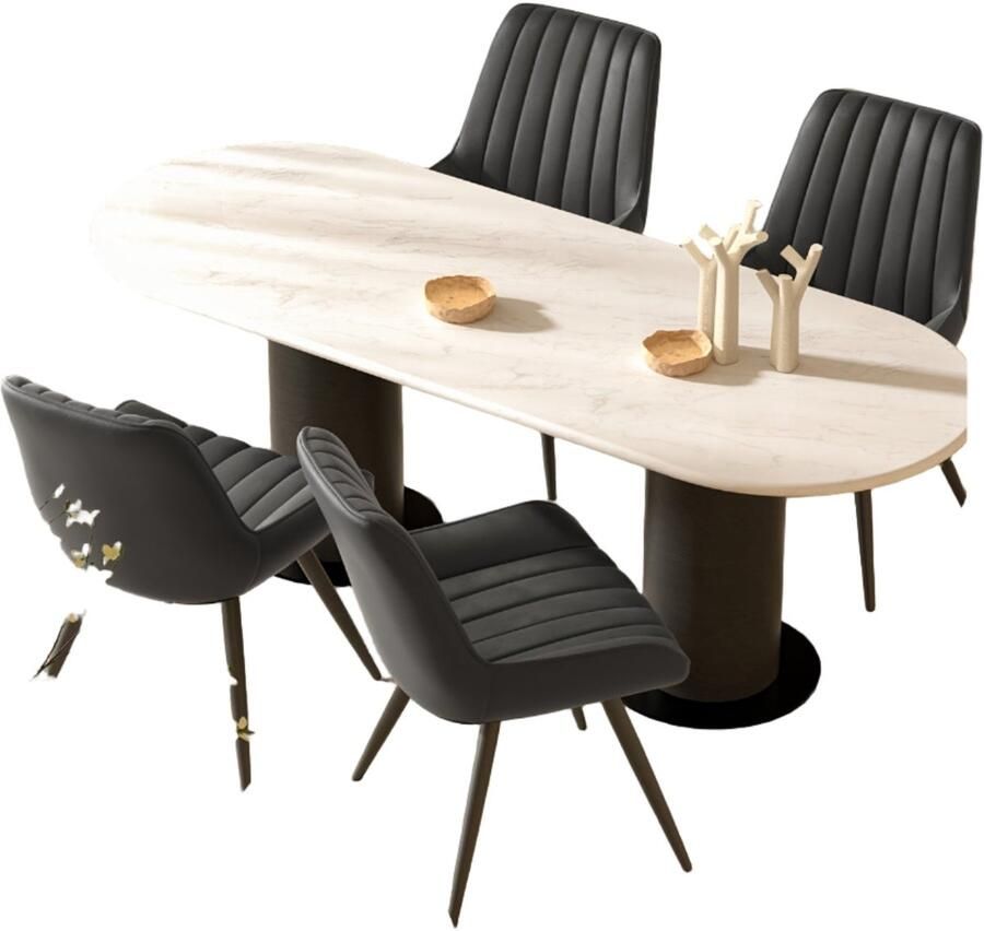 Corenia Eetkamerstoel – Stoel – Kuipstoel – Keukenstoel – Designstoel – Set van 4 – Ergonomisch Memory Foam – Metaal & Hout Frame – Zwart Donkergrijs Beige & Bruin