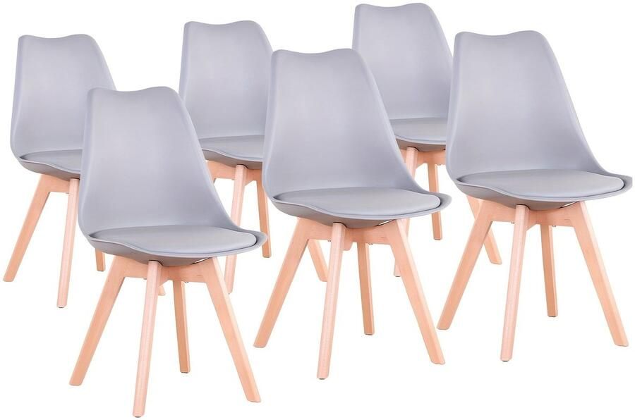 Corenia Eetkamerstoel – Stoel – Kuipstoel – Keukenstoel – Designstoel – Set van 6 – Gestoffeerd Kunstleer – Massief Beukenhout Poot