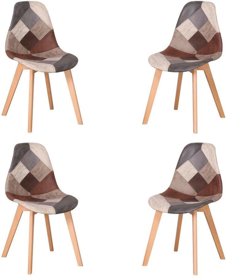 Corenia Eetkamerstoel – Stoel – Kuipstoel – Keukenstoel – Eettafelstoel – Patchwork Bruin – Beukenhouten Poot – Stevige Rugleuning