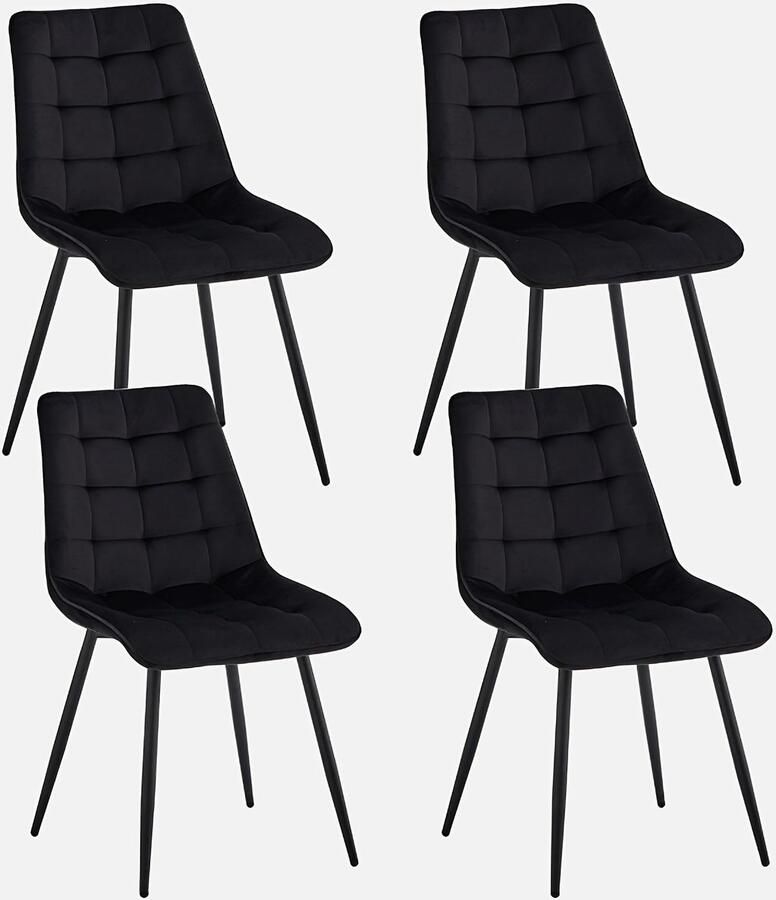 Corenia Eetkamerstoel – Stoel – Kuipstoel – Keukenstoel – Fauteuil – Modern Design – Metalen Frame – Velvet Bekleding – 16-Vaks Rooster Rugleuning – Set van 4 – Zonder Armleuningen – Geschikt voor Harde Vloeren