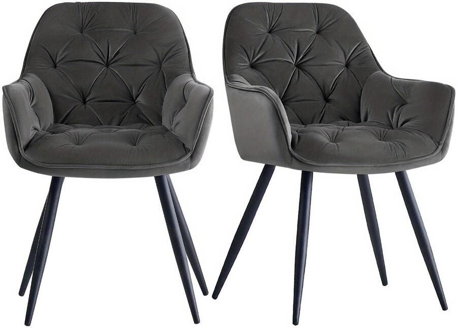 Corenia Eetkamerstoel – Stoel – Kuipstoel – Keukenstoel – Loungestoel – Velvet Bekleding – Massief Houten Frame – Met Armleuning – Metalen Poten – Zithoogte 84x47 5x50 5 cm