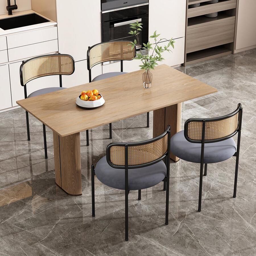 Corenia Eetkamerstoel – Stoel – Kuipstoel – Keukenstoel – Meubel – Set van 2 – Bamboe Frame – Zacht Gewatteerd – Grijs – Stevig Vierpootsdesign – Makkelijk Schoon te Maken