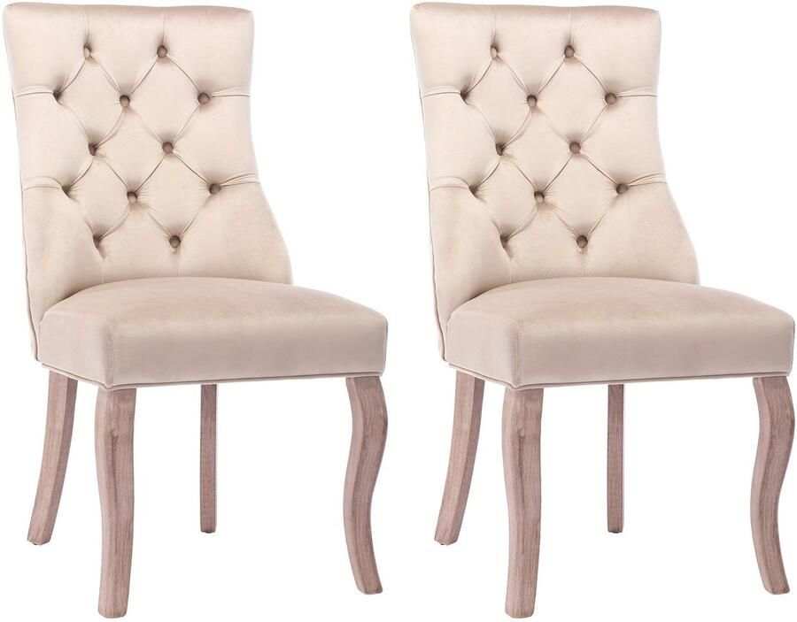 Corenia Eetkamerstoel – Stoel – Kuipstoel – Keukenstoel – Set Van 2 – Modern Design – Beige Katoen – Button-Tufted Rugleuning – Zacht Gewatteerde Zitting – Stevig Vierpoots Onderstel – Makkelijk Schoon Te Maken