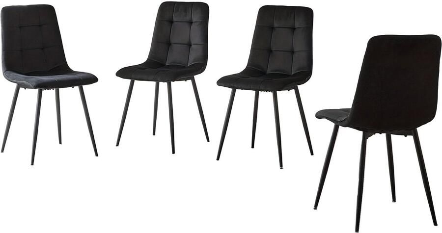Corenia Eetkamerstoel – Stoel – Kuipstoel – Keukenstoel – Set Van 4 – Zwarte Fluwelen Bekleding – Metalen Poten Met Verstelbare Voetjes