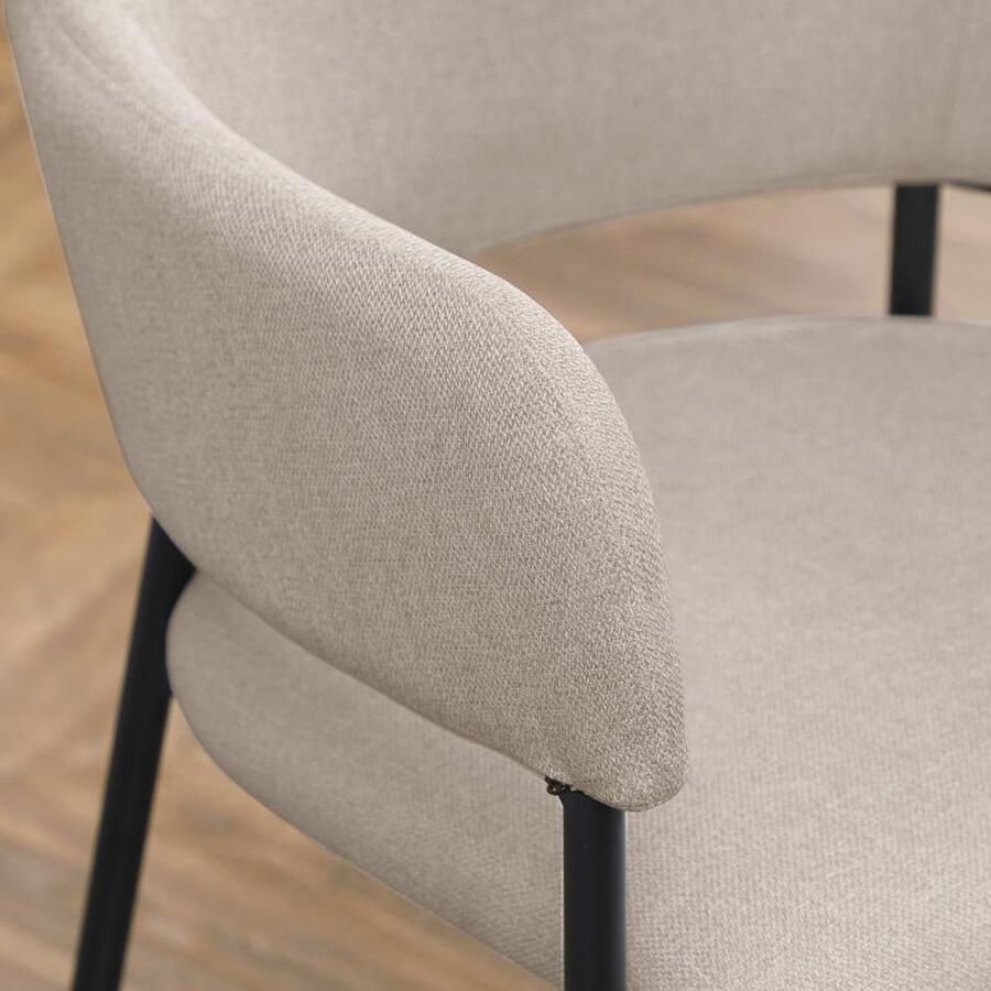 Corenia Eetkamerstoel – Stoel – Kuipstoel – Keukenstoel – Woonkamerstoel – Beige Gestoffeerd – Stalen Poten – 54x54x84 cm