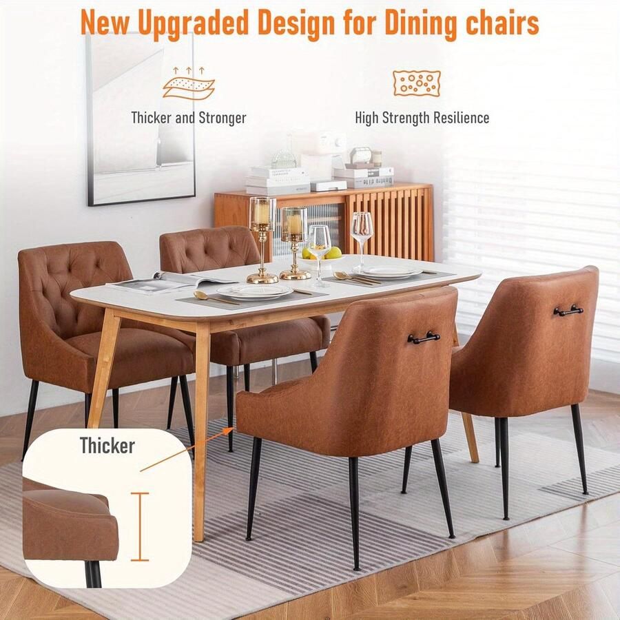 Corenia Eetkamerstoel – Stoel – Kuipstoel – Keukenstoel – Woonkamerstoel – Lichtbruine Bekleding – Metalen Frame – Mid-Century Design – Diamantvormige Stiksels – Set van 2