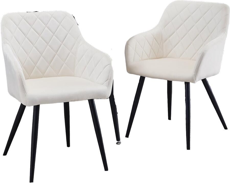 Corenia Eetkamerstoel – Stoel – Kuipstoel – Keukenstoel – Woonkamerstoel – Set van 2 – Beige Velvet – Met Armleuning en Metalen Poten