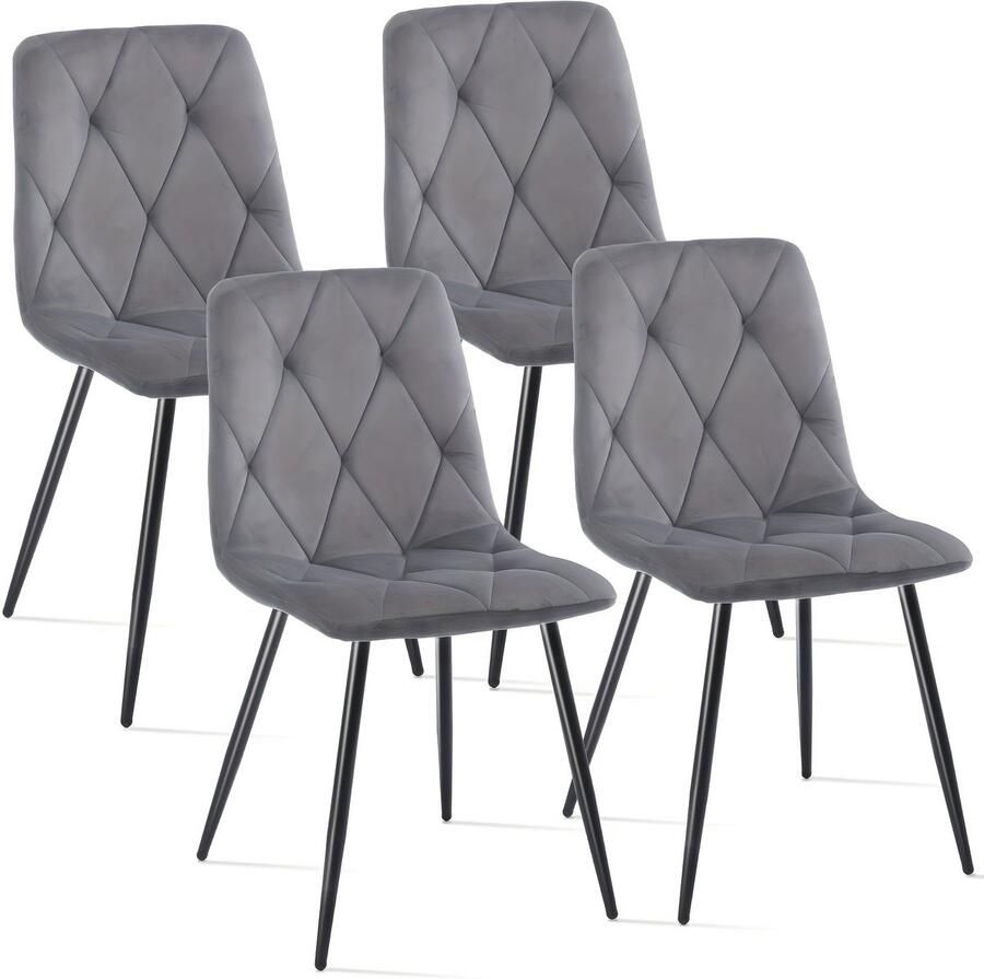 Corenia Eetkamerstoel – Stoel – Kuipstoel – Keukenstoel – Woonkamerstoel – Set Van 4 – Velvet Bekleding – Zwart Metalen Onderstel