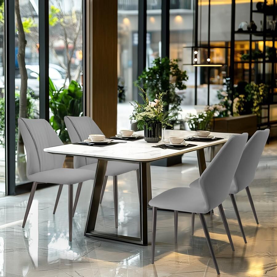 Corenia Eetkamerstoel – Stoel – Kuipstoel – Keukenstoel – Zithoekstoel – Set Van 4 – Microvezel PU Leer – Metalen Onderstel – Donkergrijs