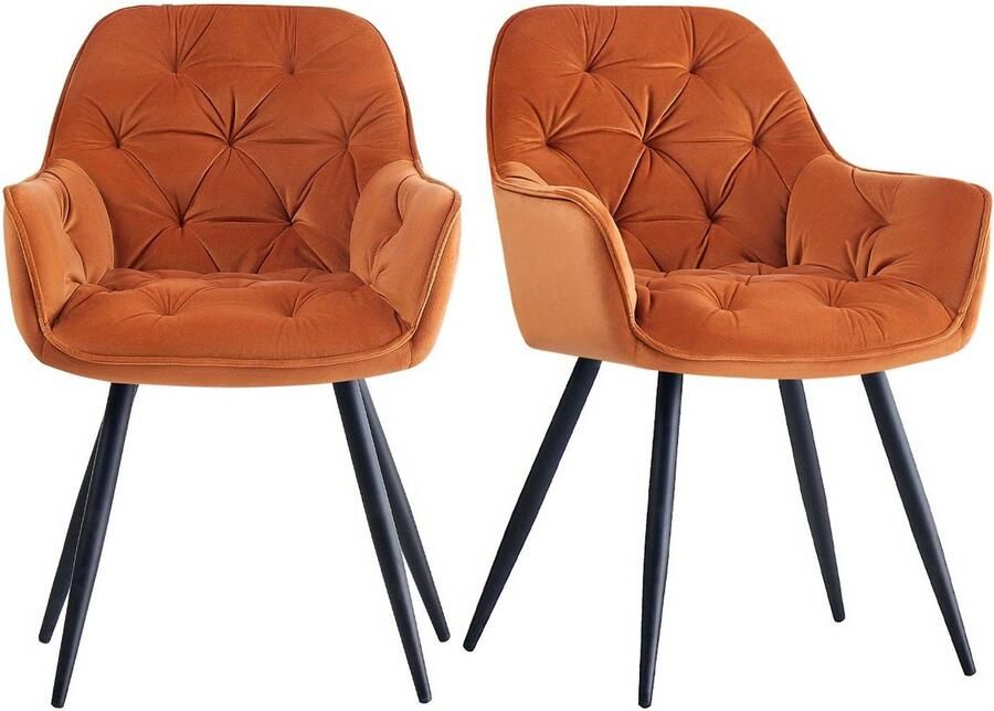 Corenia Eetkamerstoel – Stoel – Kuipstoel – Loungestoel – Eettafelstoel – Fluwelen Zitting – Metalen Onderstel – Met Armleuningen – 84x47 5x50 5 cm – Houten Frame – Industrieel Design