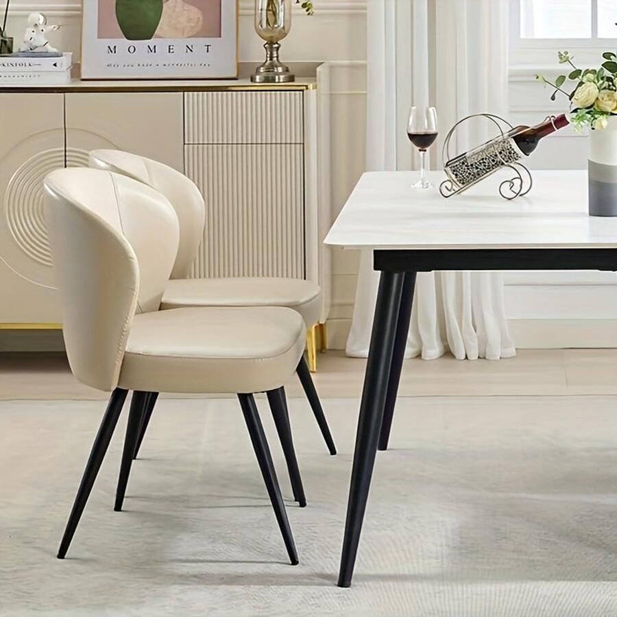 Corenia Eetkamerstoel – Stoel – Kuipstoel – Woonkamerstoel – Bureaustoel – Set Van 6 – Modern Kunstleer – Met Armleuning – Beige