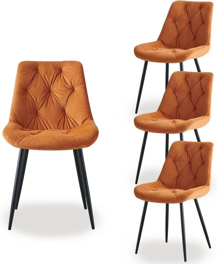 Corenia Eetkamerstoel – Stoel – Kuipstoel – Woonkamerstoel – Keukenstoel – Velvet Bekleding – Set Van 4 – Dik Gewatteerde Rugleuning – Metalen Poten