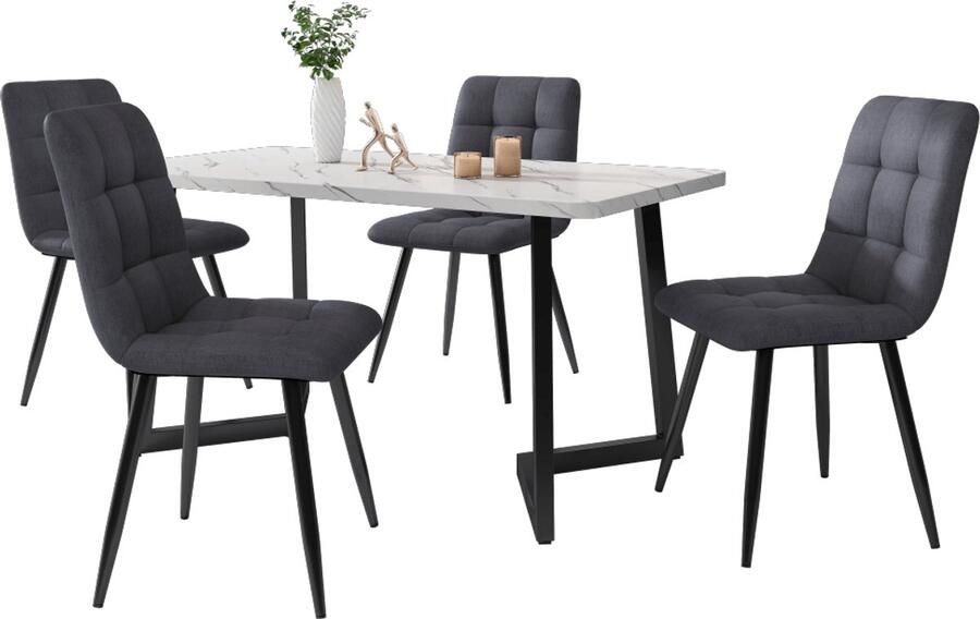 Corenia Eetkamerstoel – Stoel – Kuipstoel – Zitstoel – Designstoel – Set van 4 – Donkergrijs – Linnen Bekleding – Metaal Onderstel – Tijdloos Modern – Geschikt Voor Harde Vloeren