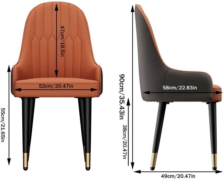 Corenia Eetkamerstoel – Stoel Met Armleuningen – Design Stoel – Keukenstoel – Kunstleer Bekleding – 9 Cm Schuimvulling – Metalen Poot