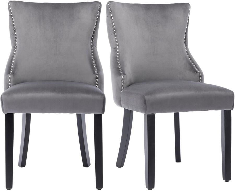 Corenia Eetkamerstoel – Stoel – Set van 2 Dinerstoel – Zithoekstoel – Fluwelen Bekleding – Metalen Frame – Draagvermogen 150 Kg Grijs