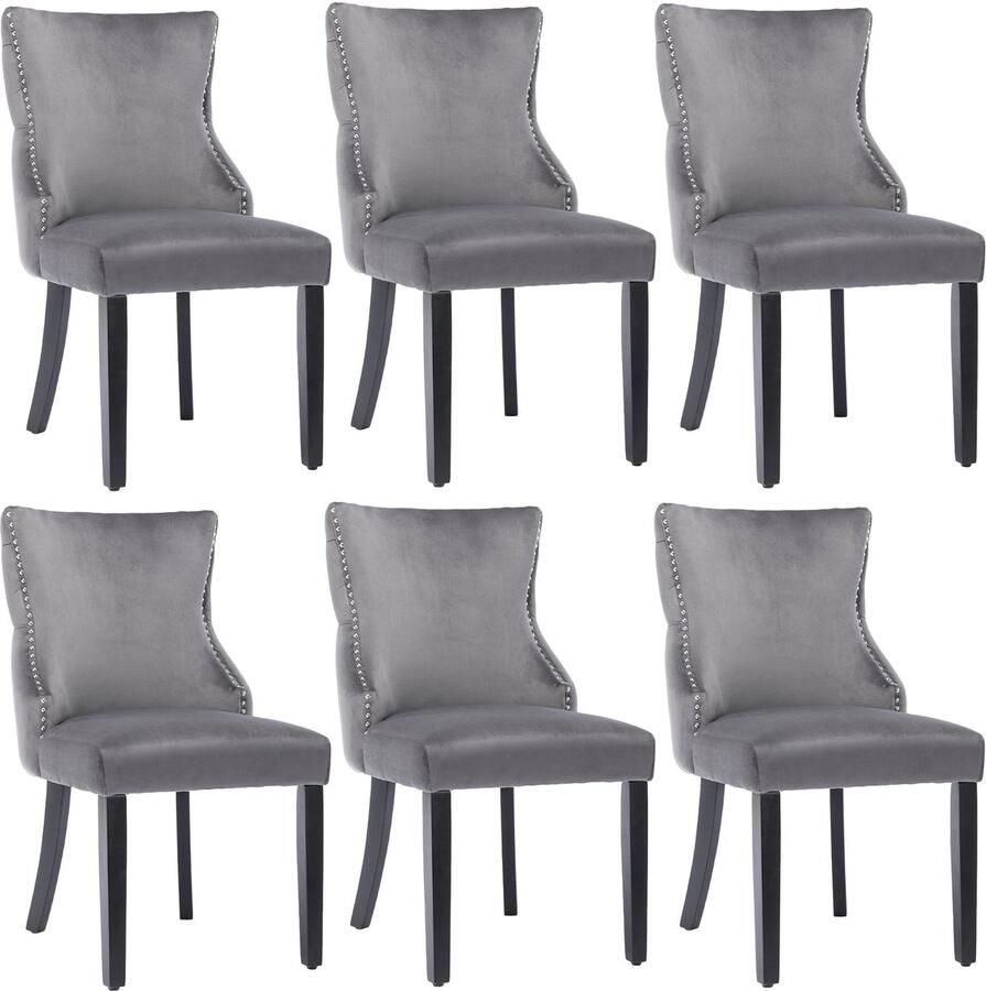 Corenia Eetkamerstoel – Stoel – Set van 6 Dinerstoel – Zithoekstoel – Fluwelen Bekleding – Metalen Frame – Draagvermogen 150 Kg Grijs