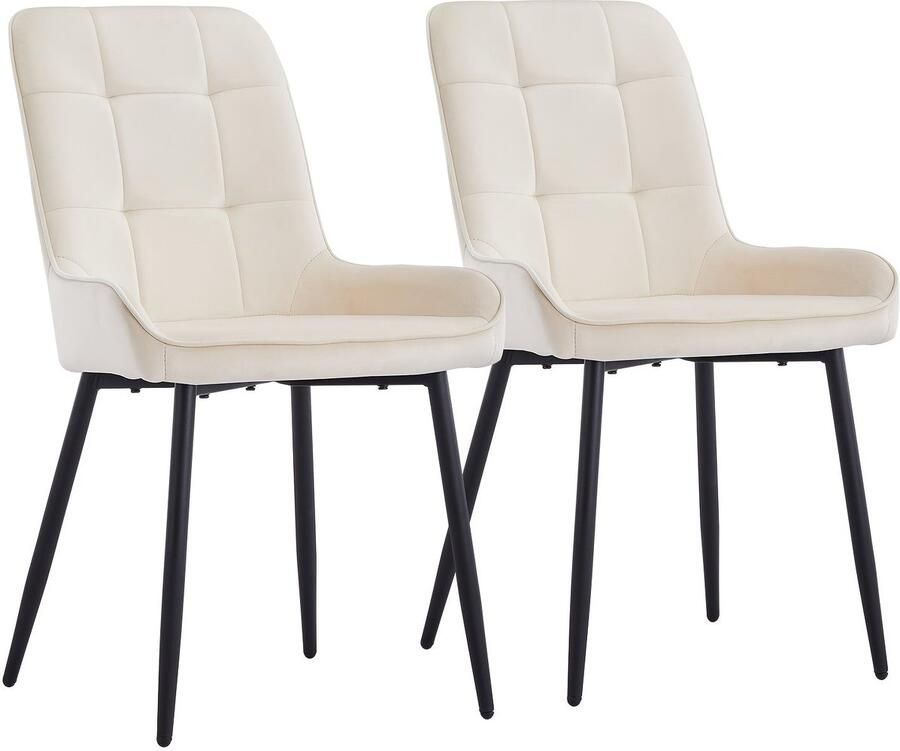 Corenia Eetkamerstoel – Stoel – Zaalstoel – Bistrostoel – Bureaustoel – Beige Fluwelen Bekleding – Ergonomisch Comfort – Metaal Frame – Set Van 2