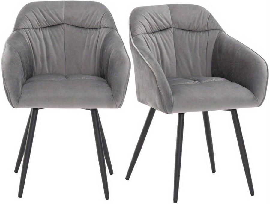 Corenia Eetkamerstoel – Stoel – Zetel – Kuipstoel – Armstoel – Set Van 2 – Velvet Bekleding – Verstelbare Metalen Poten – Grijs