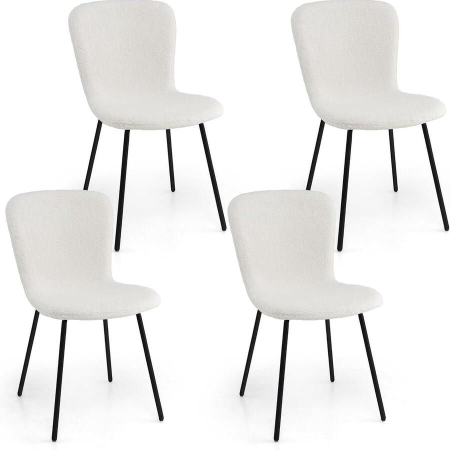 Corenia Eetkamerstoel – Stoel – Zithoekstoel – Bijzetstoel – Kaptafelstoel – Modern Design – Metalen Frame – Fluwelen Bekleding – Ergonomisch Comfort – Verstelbare Vloerbeschermers – Set van 4 – Wit