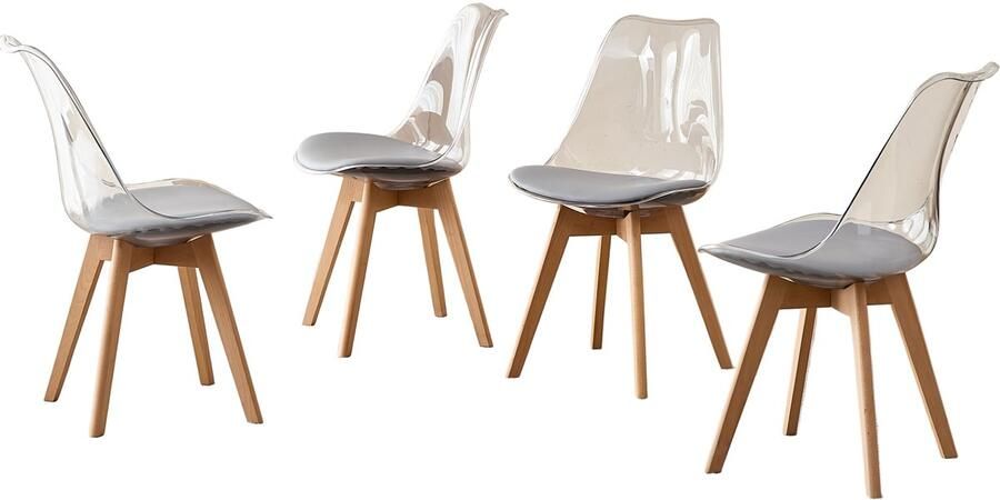 Corenia Eetkamerstoel – Stoel – Zithoekstoel – Kuipstoel – Designstoel – Grijs – PU Zitting – Beukenhouten Poten