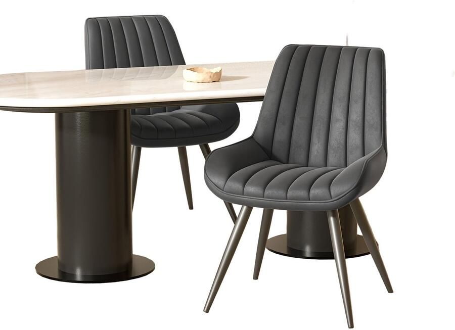 Corenia Eetkamerstoel – Stoel – Zitstoel – Keukenstoel – Designstoel – Donkergrijs – Comfortabele Dikke Kussens – Stevig Metalen Frame