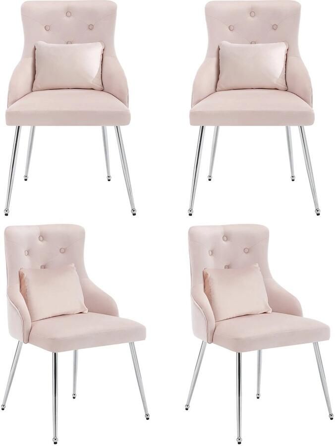 Corenia Eetkamerstoel – Zachte Stoel – Fluwelen Stoel – Velvet Stoel – Metalen Pootjes – Ergonomische Lendensteun – Verstelbare Voetjes 4 Stuks