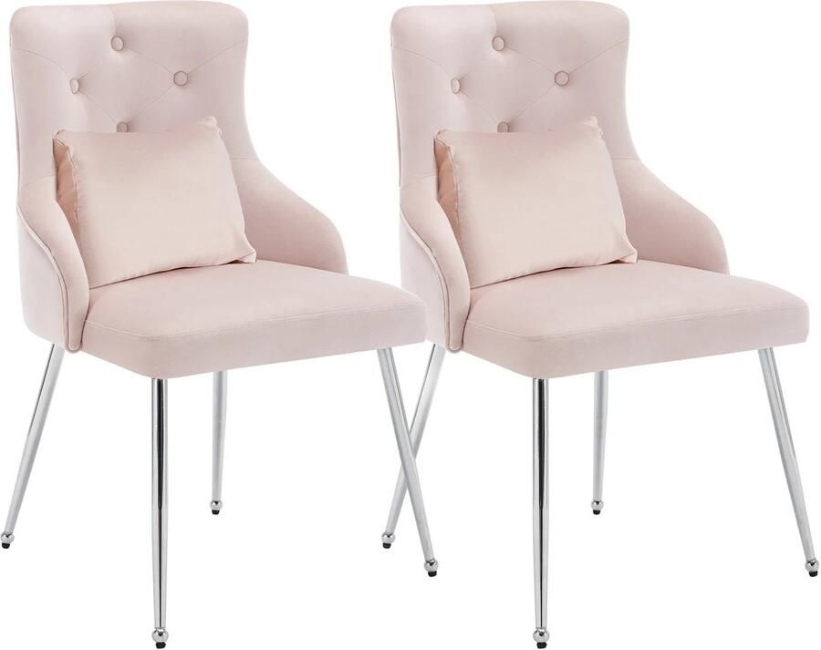Corenia Eetkamerstoel – Zachte Stoel – Fluwelen Stoel – Velvet Stoel – Metalen Pootjes – Ergonomische Lendensteun – Verstelbare Voetjes 2 Stuks