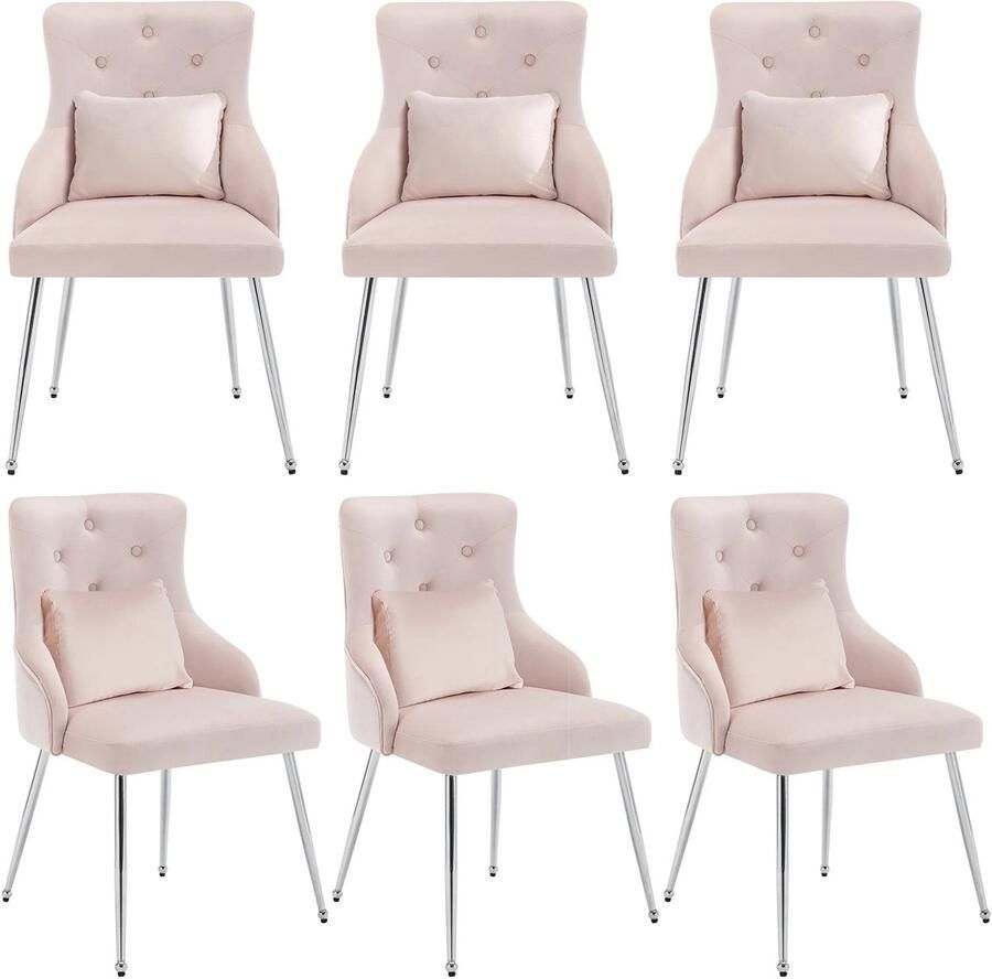 Corenia Eetkamerstoel – Zachte Stoel – Fluwelen Stoel – Velvet Stoel – Metalen Pootjes – Ergonomische Lendensteun – Verstelbare Voetjes 6 Stuks