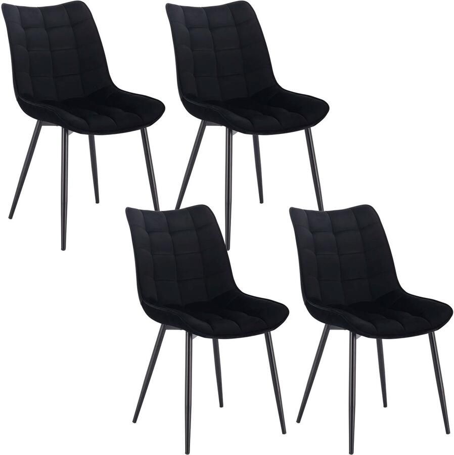 Corenia Eetkamerstoelen – Bureaustoelen – Makeup Stoelen – Stoelen Set 4 – Ergonomisch Design – Metalen Poten Fluweel Zwart