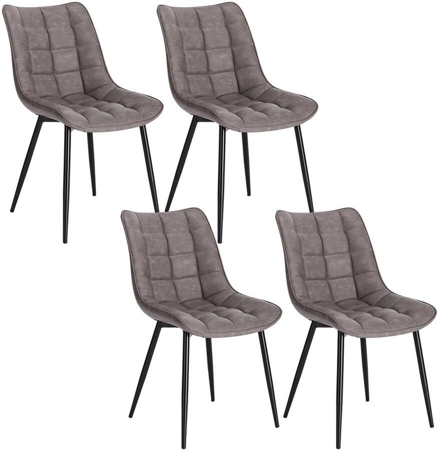 Corenia Eetkamerstoelen – Bureaustoelen – Makeup Stoelen – Stoelen Set 4 – Ergonomisch Design – Metalen Poten Leer Donkergrijs