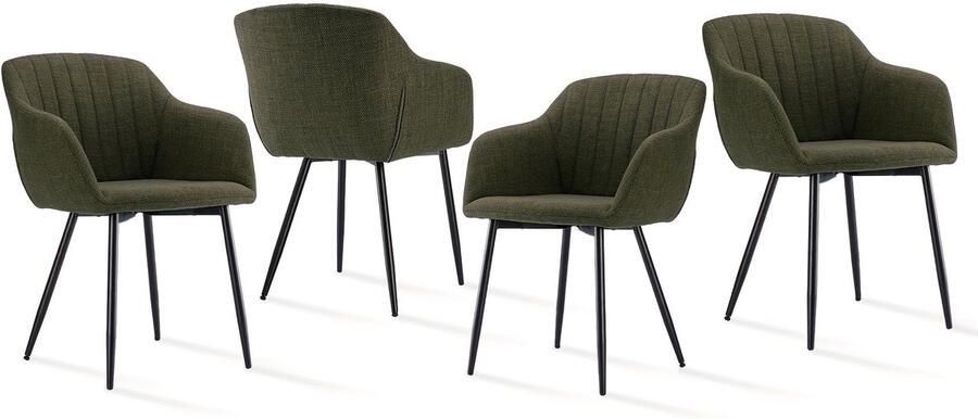 Corenia Eetkamerstoelen – Dining Stoelen – Armleun Stoelen – Comfort Stoelen – Vintage Stoelen – Groen – Met Lendensteun – Hoogwaardig Schuimkussen
