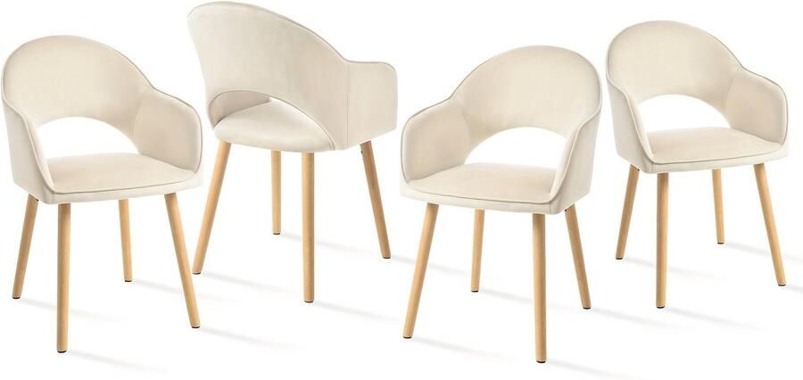 Corenia Eetkamerstoelen – Dining Stoelen – Armstoelen – Lounge Stoelen – Stoelen Met Armleuning – Set Van 4 – Licht Beige – Ergonomisch Met Houten Poten