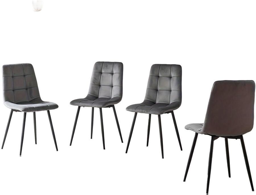 Corenia Eetkamerstoelen – Dining Stoelen – Keukenstoelen – Stoelen Set – Armless Stoelen – Grijs Velvet – Ergonomisch Ontwerp – Metalen Poten