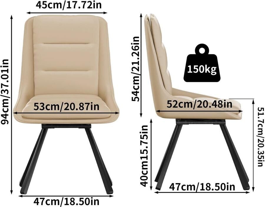 Corenia Eetkamerstoelen – Draaistoelen – Stoelen Met Hoge Rugleuning – Moderne Eetkamerstoelen – 360° Draaibaar – Synthetisch Lederen Bekleding – Eucalyptus Houten Frame