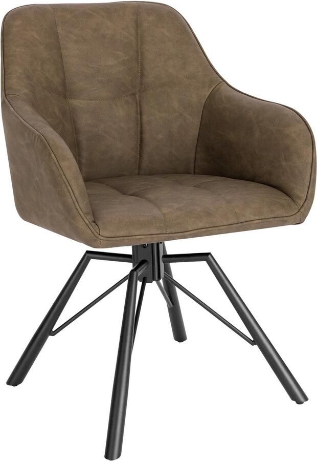 Corenia Eetkamerstoelen Eetstoelen Draaibare Ergonomisch met Armleuningen – Comfortabele Gestoffeerde Keukenstoel – Leer Zitting – 360° Rotatie – Modern Design 58.5x54.5x82.5cm Bruin Leer