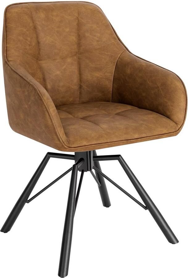 Corenia Eetkamerstoelen Eetstoelen Draaibare Ergonomisch met Armleuningen – Comfortabele Gestoffeerde Keukenstoel – Leer Zitting – 360° Rotatie – Modern Design 58.5x54.5x82.5cm Lichtbruin Leer