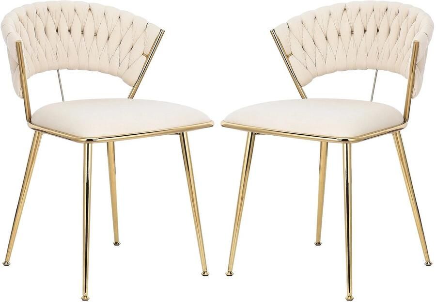 Corenia Eetkamerstoelen Eetstoelen Keukenstoelen Moderne Vergulde Technologie Set van 2 Hoogwaardige Interieurdecoratie met Metalen Poten Fluwelen Zitje Voor Woonkamers Eetgedeelte 52 x 43.5 x 75 cm Beige