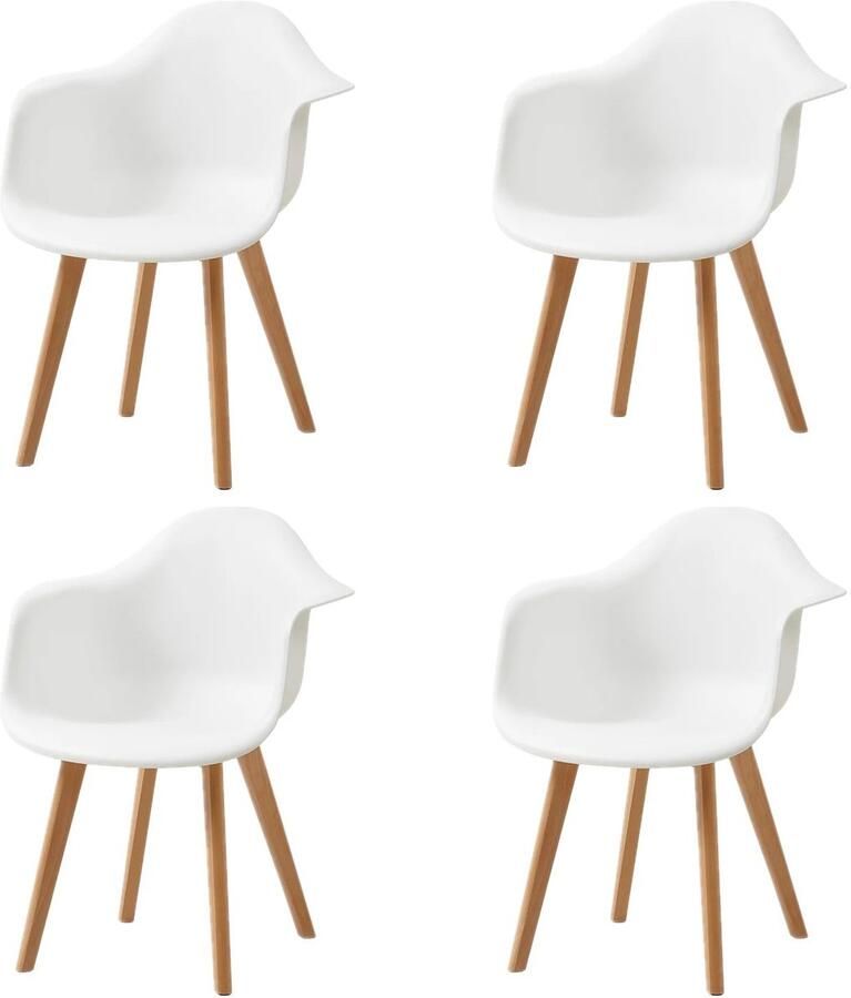 Corenia Eetkamerstoelen Eetstoelen Keukenstoelen Set van 4 Minimalistisch Retro Modern Stijl met Rugleuning Voor Keuken Eetgedeelte Kunstof Zitje Beuken Poten 43 x 47 x 81.5 cm Wit